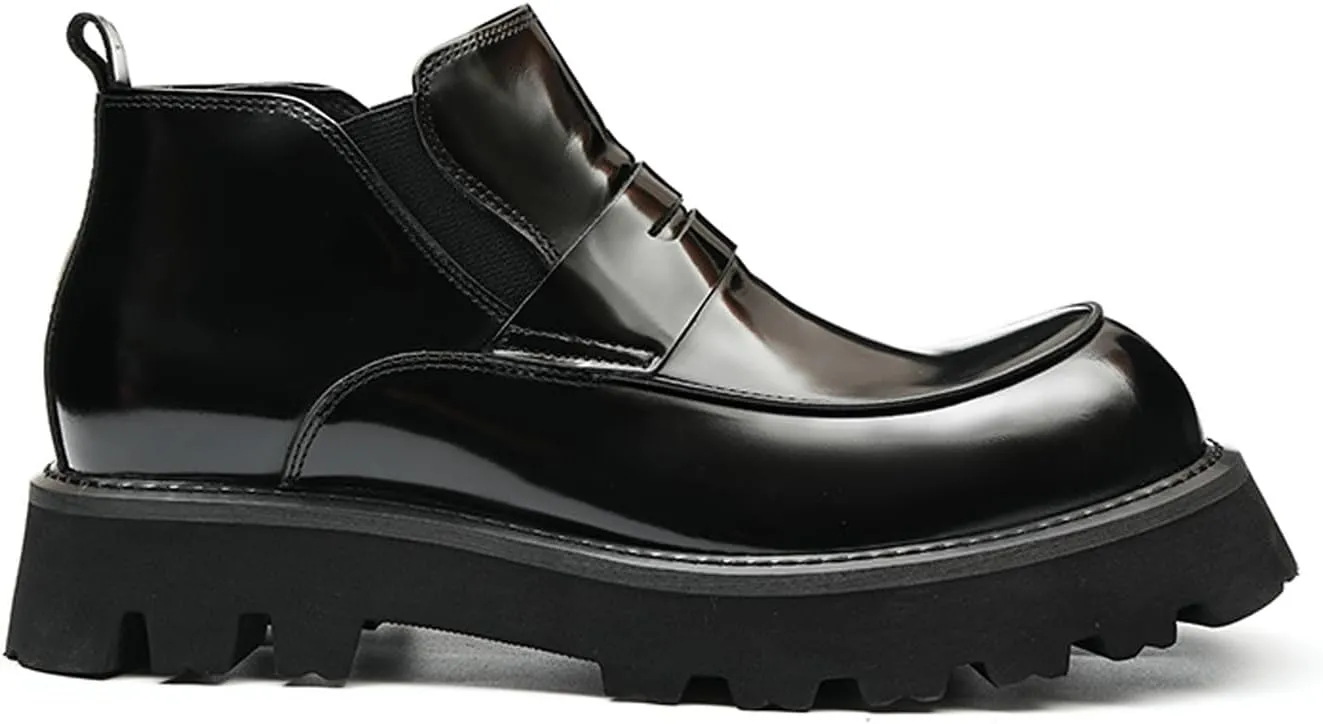 Santimon Mens Chelsea Boots Formal Dress Ankle Low Top Boots Fashion Patent Leather Thick-Soled Chukka Boots Prom Wedding Tuxedo Business Causal Lightweight Western Boots for Men