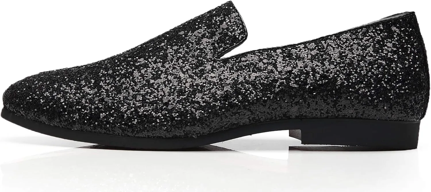 Santimon Mens Glitter Loafers Slip-On Dress Shoes – Sparkly Tuxedo & Suit Shoes for Weddings, Parties, and Formal Events