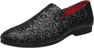 Santimon Mens Glitter Loafers Slip-On Dress Shoes – Sparkly Tuxedo & Suit Shoes for Weddings, Parties, and Formal Events