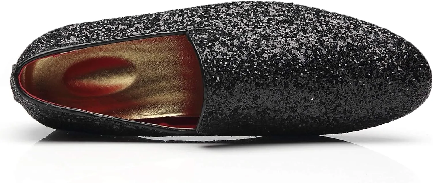 Santimon Mens Glitter Loafers Slip-On Dress Shoes – Sparkly Tuxedo & Suit Shoes for Weddings, Parties, and Formal Events
