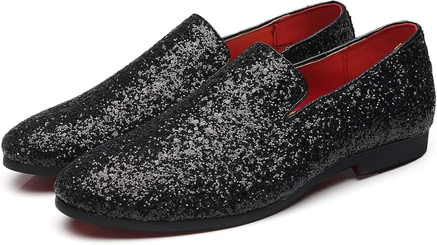 Santimon Mens Glitter Loafers Slip-On Dress Shoes – Sparkly Tuxedo & Suit Shoes for Weddings, Parties, and Formal Events