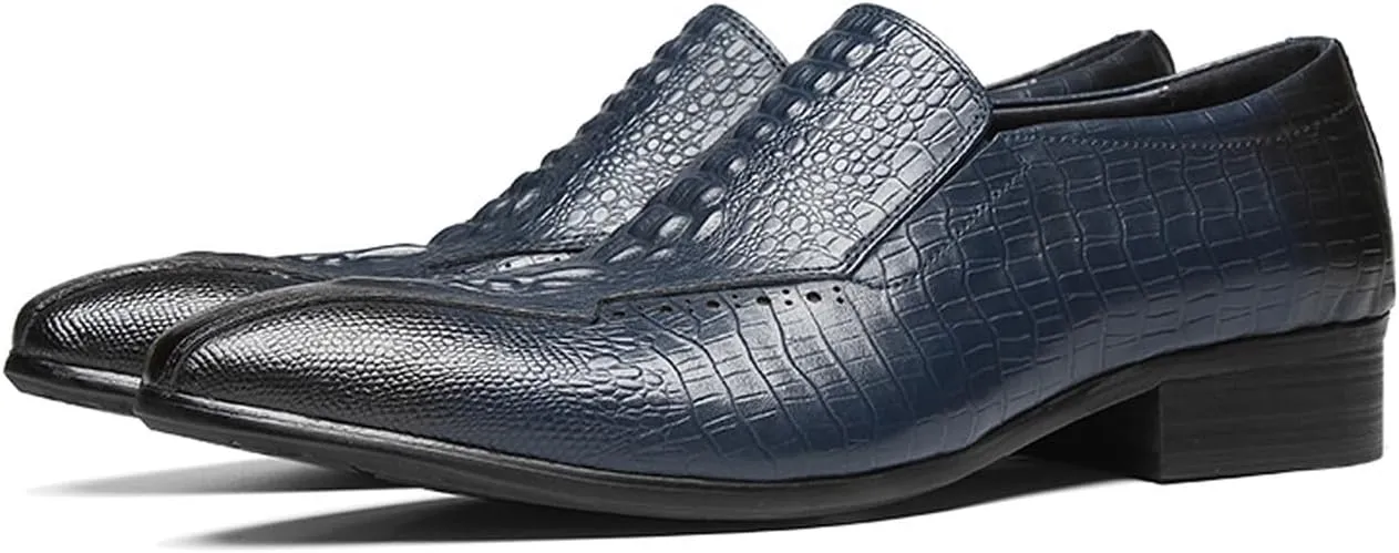 Santimon Men’s Slip-On Loafers Formal Dress Shoes – Crocodile-Embossed Leather Penny Loafers for Business Casual, Wedding & Evening Events