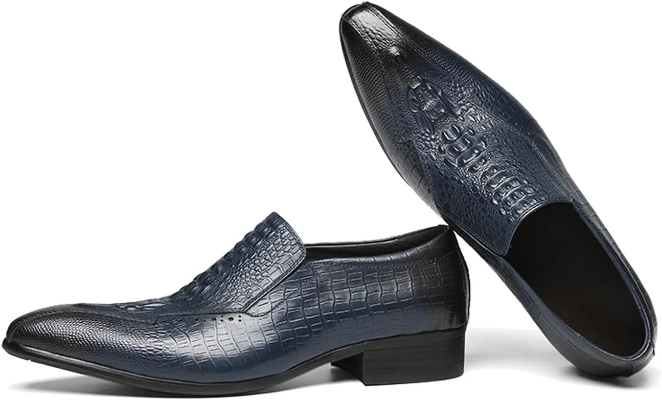 Santimon Men’s Slip-On Loafers Formal Dress Shoes – Crocodile-Embossed Leather Penny Loafers for Business Casual, Wedding & Evening Events