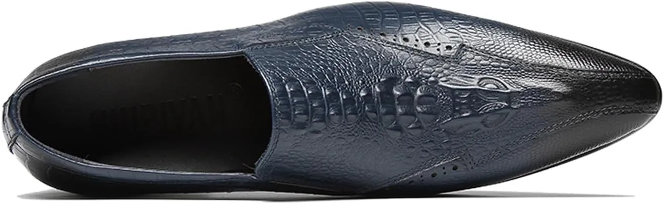 Santimon Men’s Slip-On Loafers Formal Dress Shoes – Crocodile-Embossed Leather Penny Loafers for Business Casual, Wedding & Evening Events