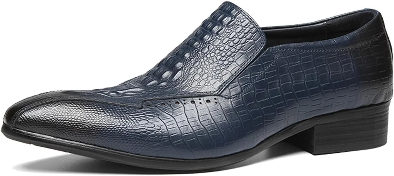 Santimon Men’s Slip-On Loafers Formal Dress Shoes – Crocodile-Embossed Leather Penny Loafers for Business Casual, Wedding & Evening Events