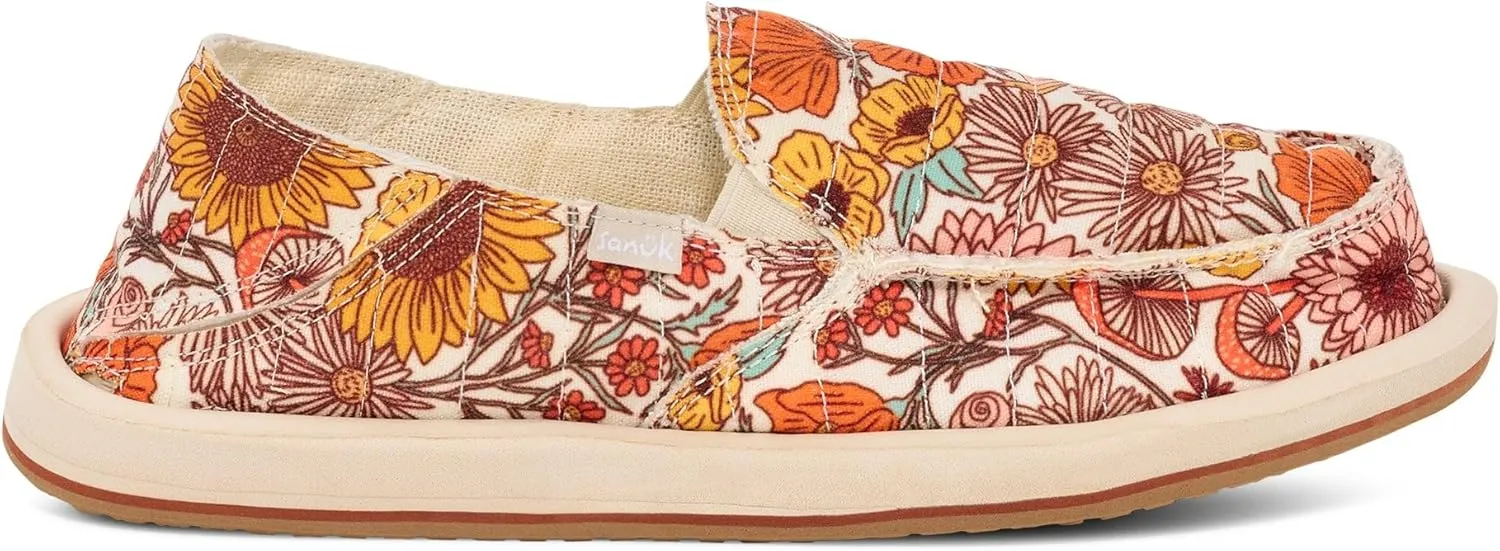 Sanuk Womens Donna Floral Quilt Loafers | Womens Shoes | Slip On Shoes for Women | Women's Slip-on Loafers | Memory Foam Footbed