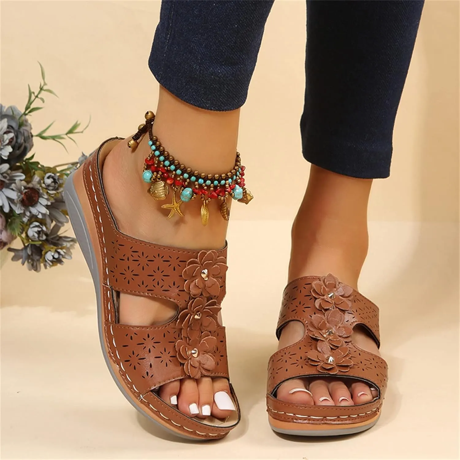 SBGMoSJ Diabetic Shoes for Women Most Comfortable Walking Sandals Men's Brown Dressy Sandals Women Best Flip Flops for Walking All Day Women Orthopedic Walking Shoes Slip On Tie Up Sandals