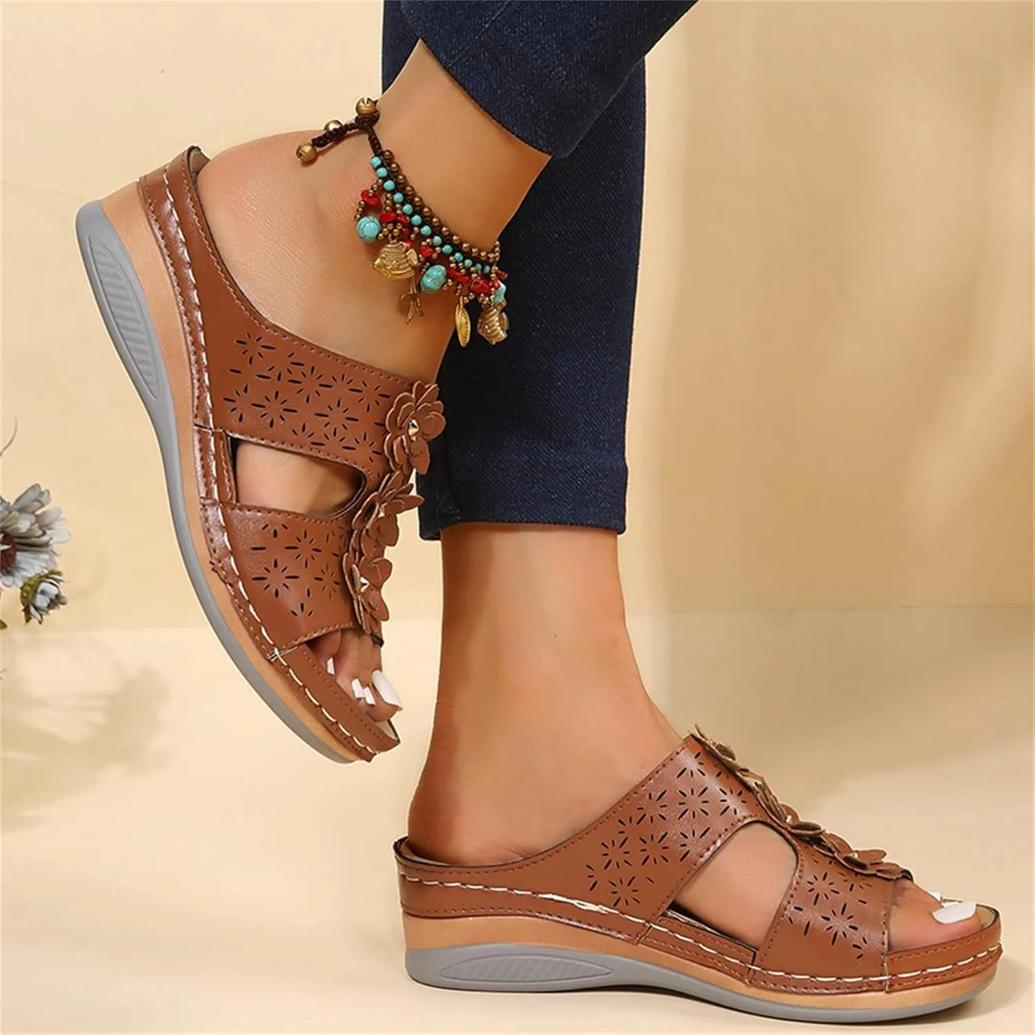 SBGMoSJ Diabetic Shoes for Women Most Comfortable Walking Sandals Men's Brown Dressy Sandals Women Best Flip Flops for Walking All Day Women Orthopedic Walking Shoes Slip On Tie Up Sandals