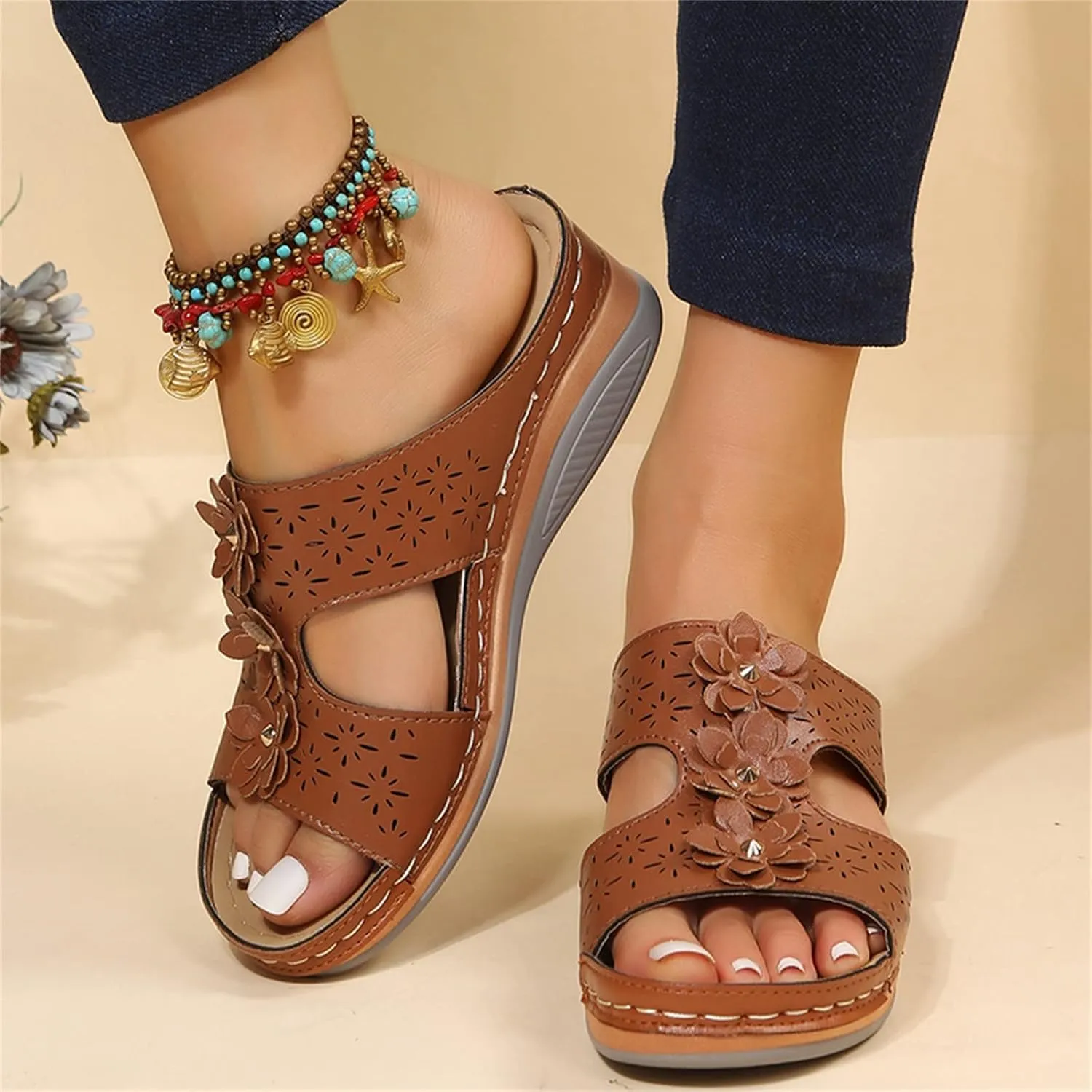 SBGMoSJ Diabetic Shoes for Women Most Comfortable Walking Sandals Men's Brown Dressy Sandals Women Best Flip Flops for Walking All Day Women Orthopedic Walking Shoes Slip On Tie Up Sandals
