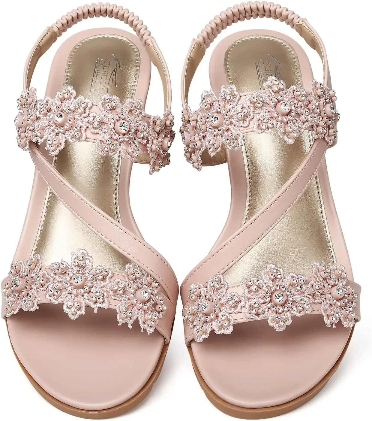 SHIBEVER Wedge Sandals for Women Dressy: Summer Open Toe Low Platform Wedges Sandals Elastic Ankle Strap Flower Comfortable Casual Shoes