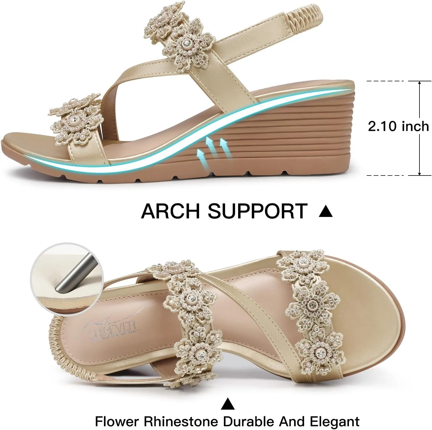 SHIBEVER Wedge Sandals for Women Dressy: Summer Open Toe Low Platform Wedges Sandals Elastic Ankle Strap Flower Comfortable Casual Shoes