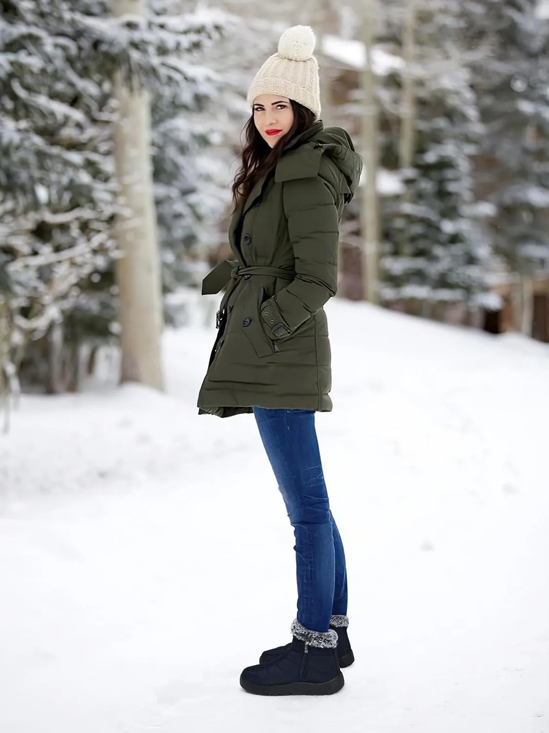 SHIBEVER Winter Boots For Women Snow: Warm Fur Lined Waterproof Ankle Boots - Outdoor Walking Non Slip Booties