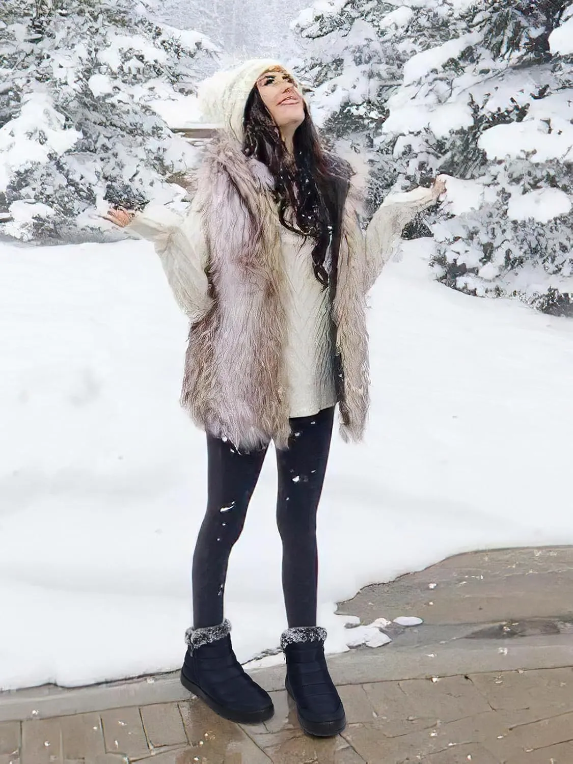 SHIBEVER Winter Boots For Women Snow: Warm Fur Lined Waterproof Ankle Boots - Outdoor Walking Non Slip Booties