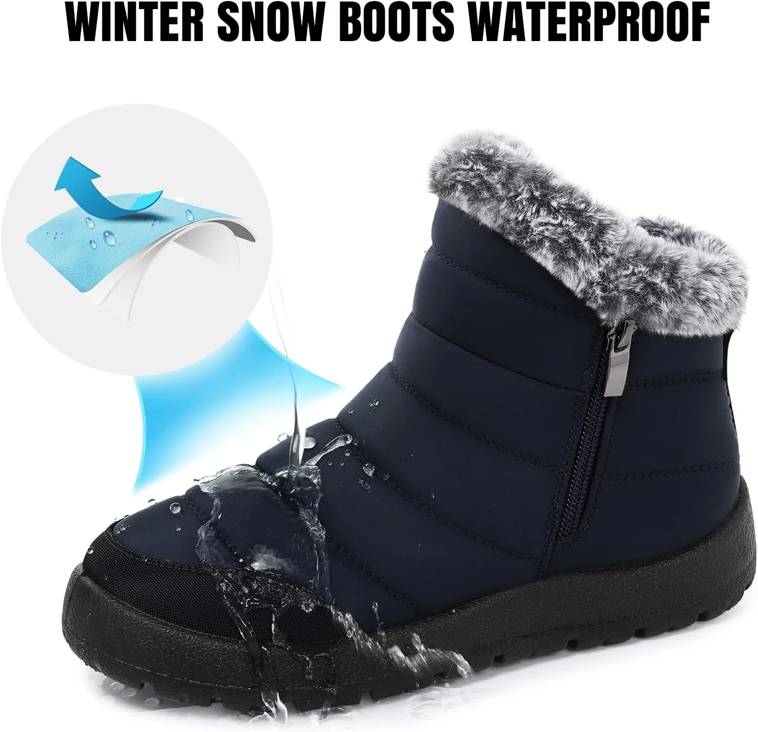 SHIBEVER Winter Boots For Women Snow: Warm Fur Lined Waterproof Ankle Boots - Outdoor Walking Non Slip Booties