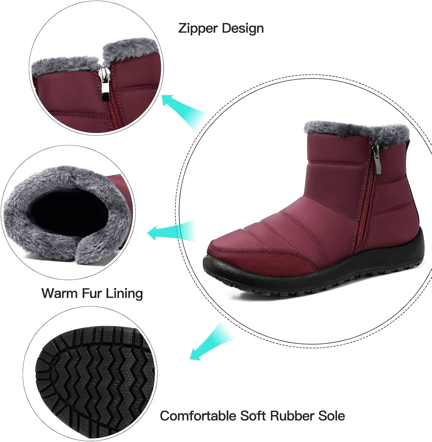 SHIBEVER Women Winter Snow Boots: Black Waterproof Walking Booties Non Slip Fur Lined Warm Outdoor Ankle Short Boot