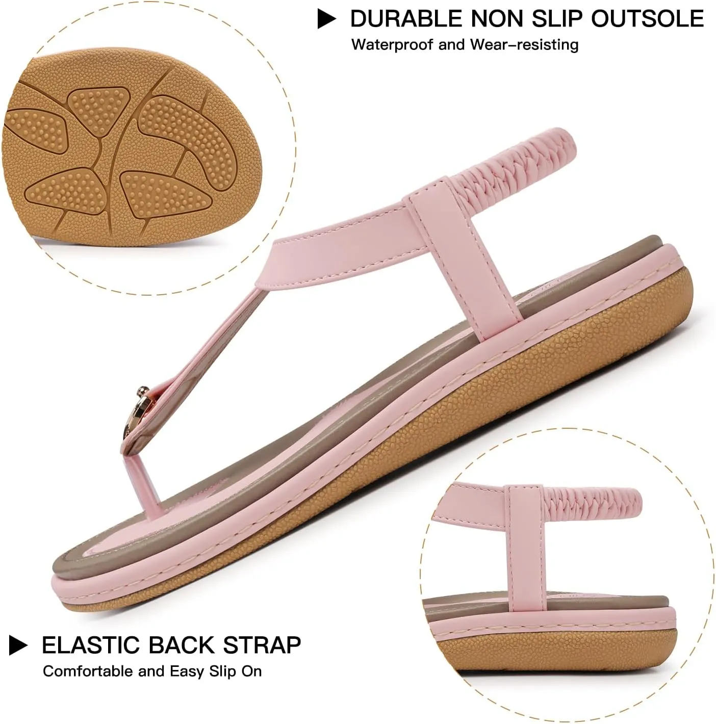 SHIBEVER Womens Sandals Summer Flat: Dressy Casual T-Strap Flip Flop Thong Flats Sandals - Comfortable Walking