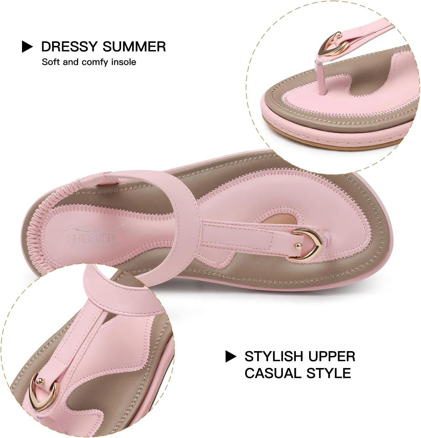 SHIBEVER Womens Sandals Summer Flat: Dressy Casual T-Strap Flip Flop Thong Flats Sandals - Comfortable Walking