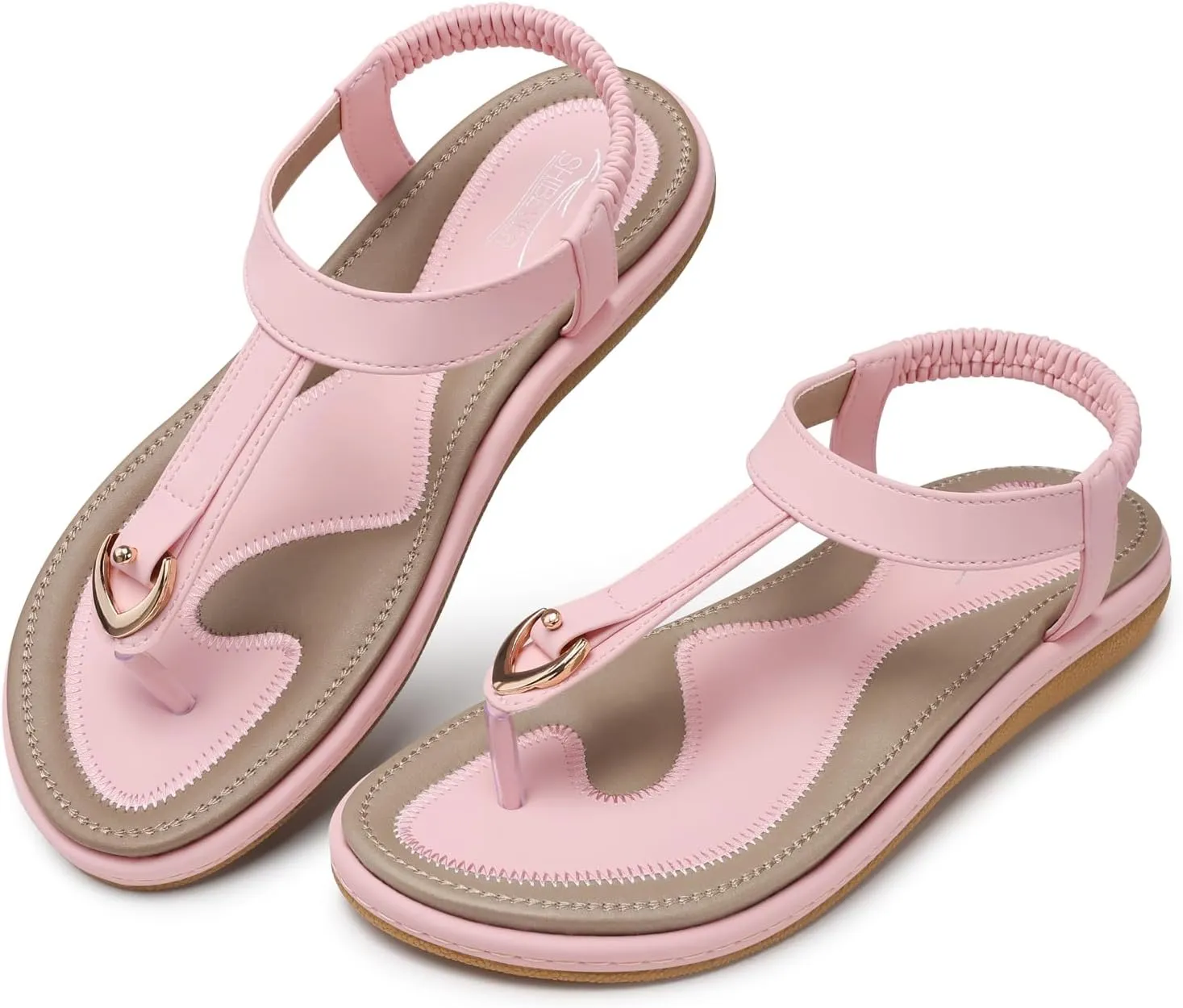 SHIBEVER Womens Sandals Summer Flat: Dressy Casual T-Strap Flip Flop Thong Flats Sandals - Comfortable Walking