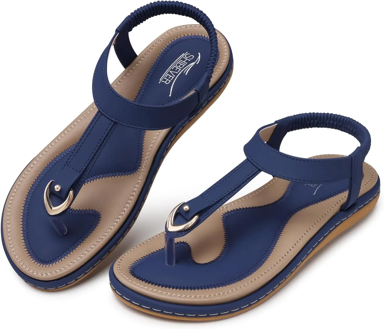 SHIBEVER Womens Sandals Summer Flat: Dressy Casual T-Strap Flip Flop Thong Flats Sandals - Comfortable Walking