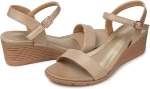 SHIBEVER Womens Sandals Wedge Low: Buckle Ankle Strap Wedge Sandal - Dressy Sandals Women - Comfortable Summer