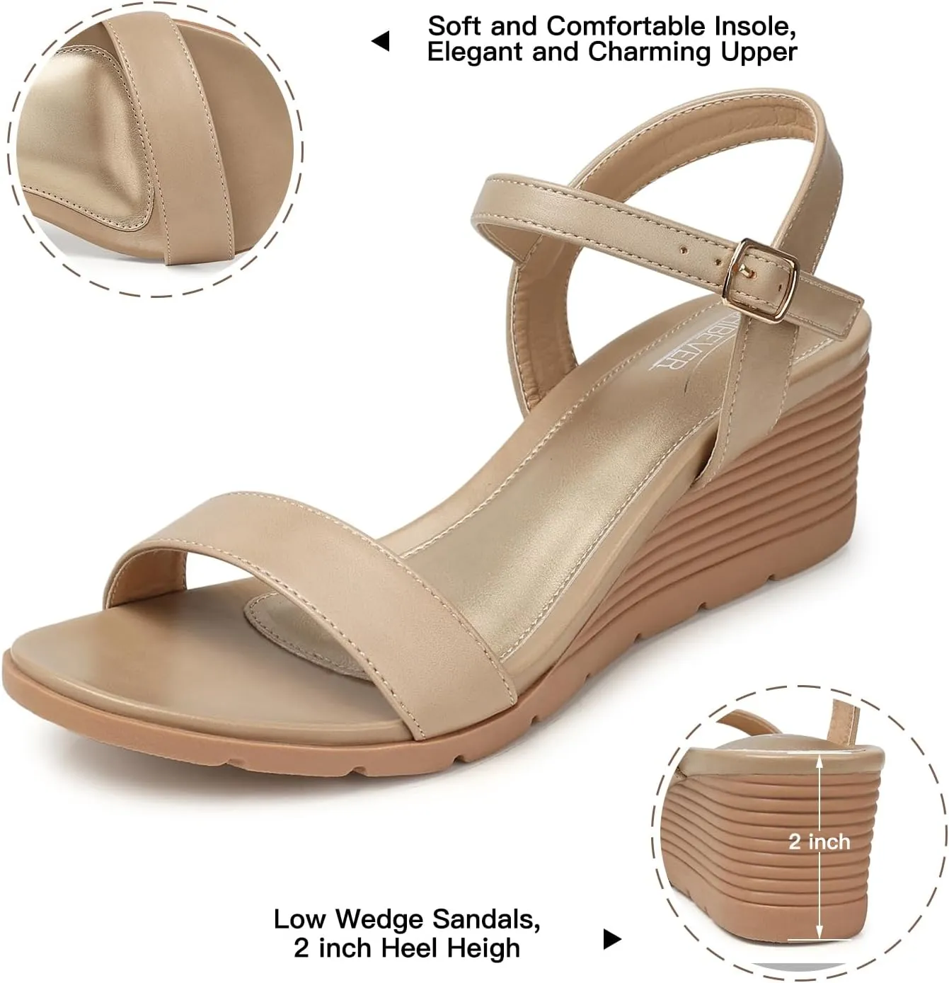 SHIBEVER Womens Sandals Wedge Low: Buckle Ankle Strap Wedge Sandal - Dressy Sandals Women - Comfortable Summer