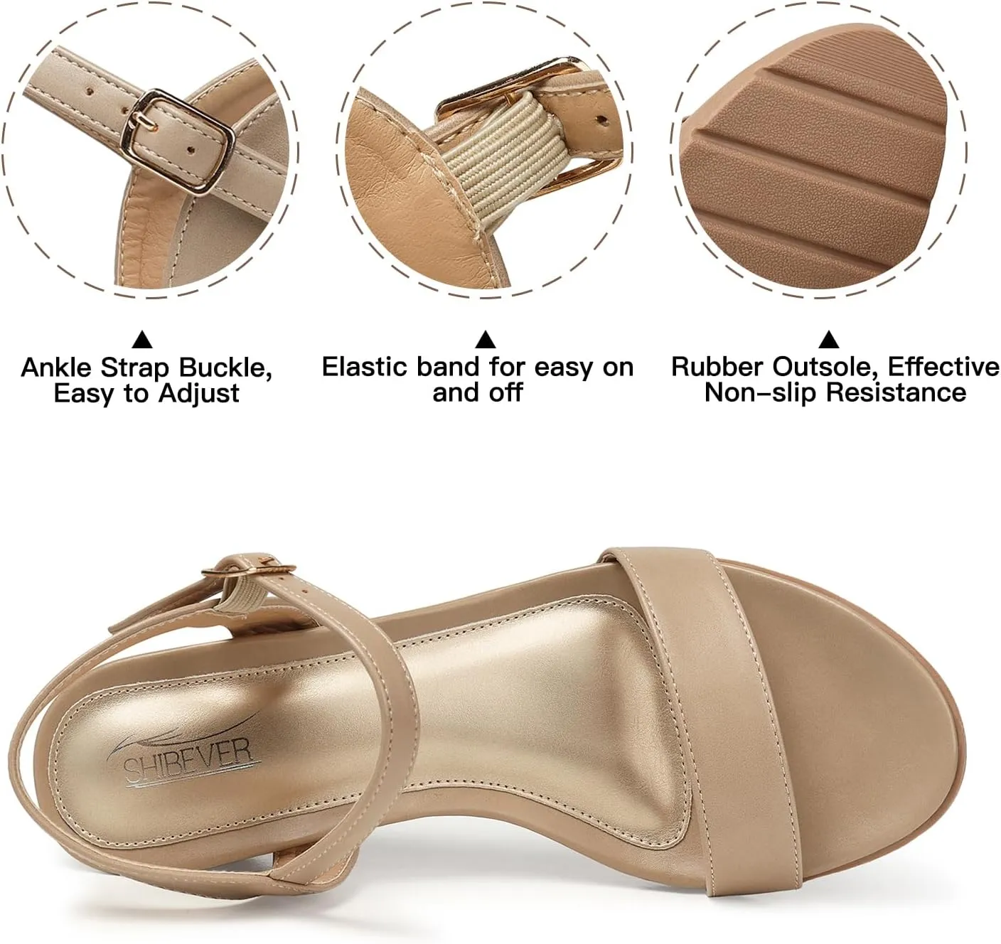 SHIBEVER Womens Sandals Wedge Low: Buckle Ankle Strap Wedge Sandal - Dressy Sandals Women - Comfortable Summer