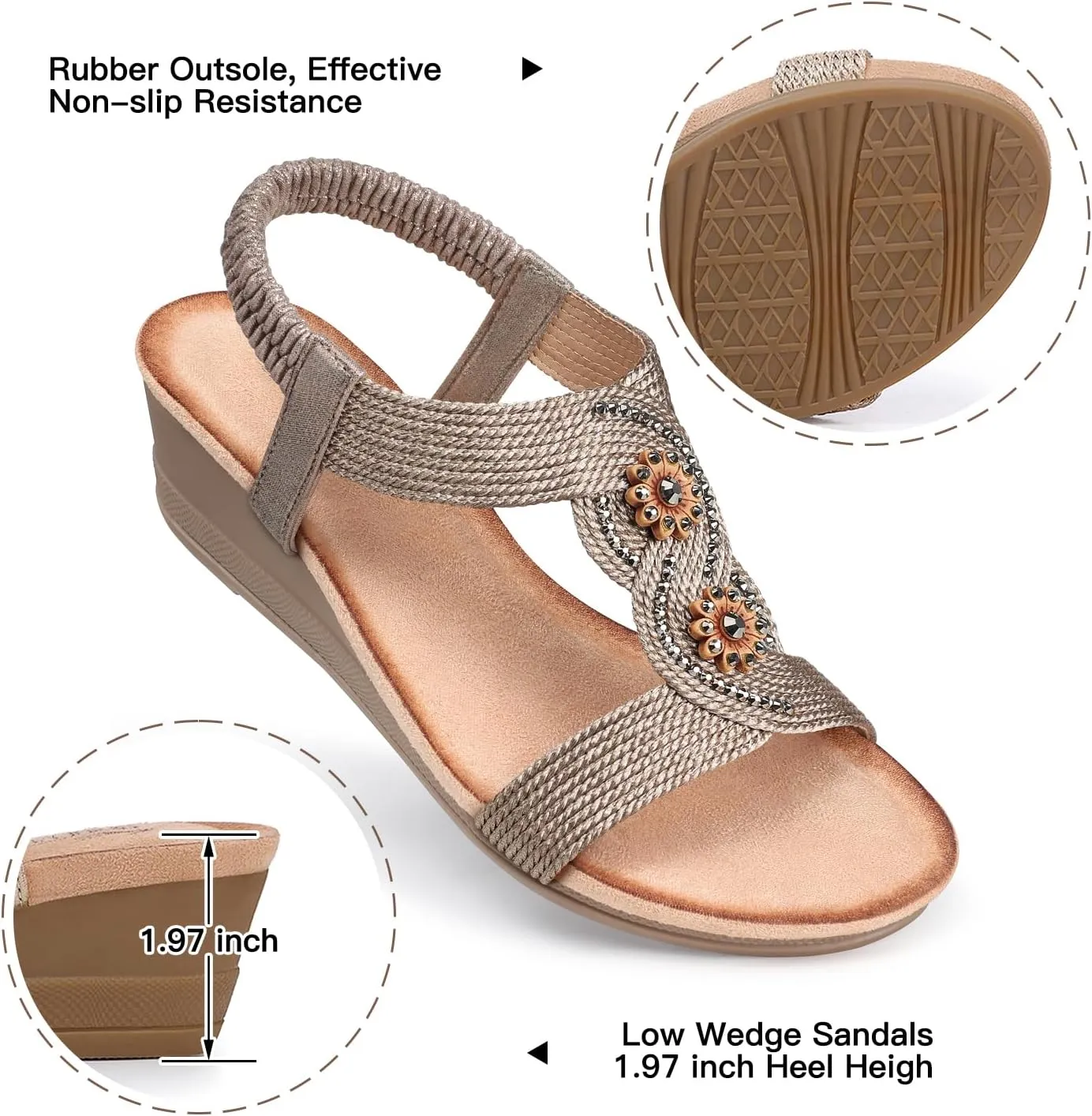 SHIBEVER Womens Sandals Wedge Low: Open Toe Elastic Ankle Strap Wedge Sandal - Dressy Sandals Women - Comfortable Summer