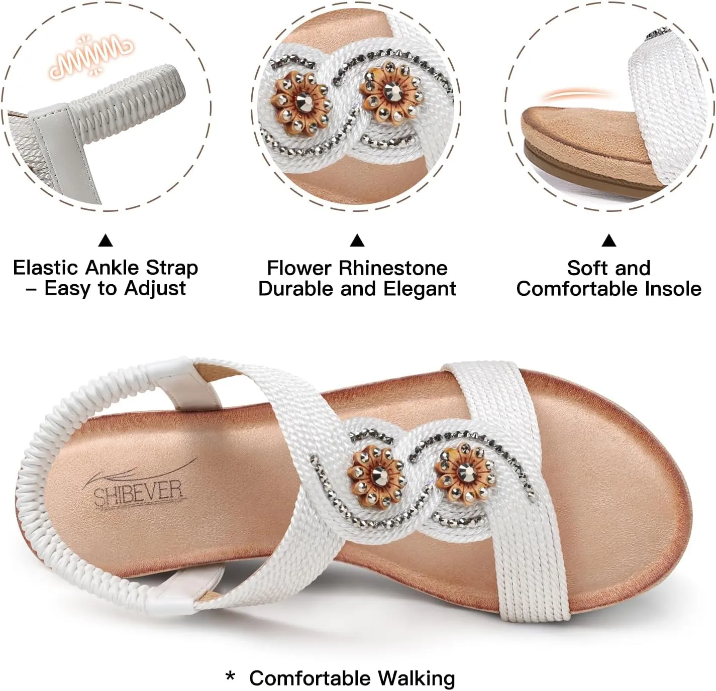 SHIBEVER Womens Sandals Wedge Low: Open Toe Elastic Ankle Strap Wedge Sandal - Dressy Sandals Women - Comfortable Summer