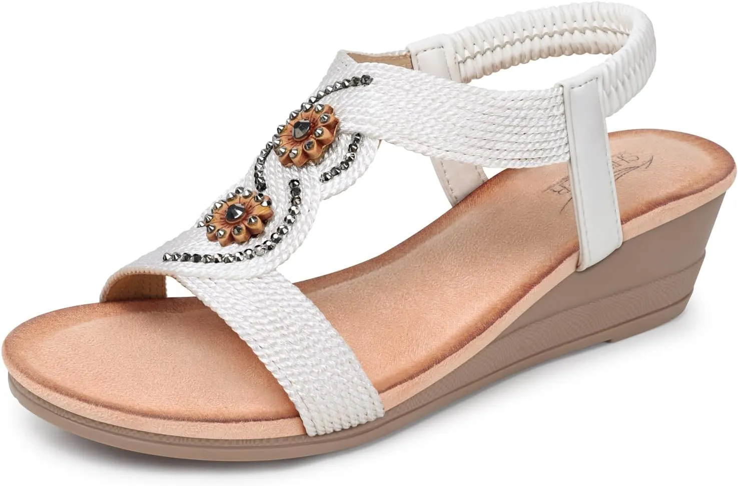 SHIBEVER Womens Sandals Wedge Low: Open Toe Elastic Ankle Strap Wedge Sandal - Dressy Sandals Women - Comfortable Summer