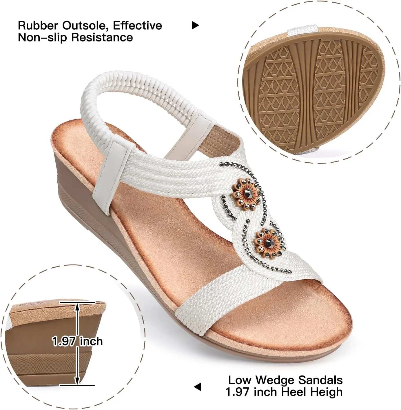 SHIBEVER Womens Sandals Wedge Low: Open Toe Elastic Ankle Strap Wedge Sandal - Dressy Sandals Women - Comfortable Summer