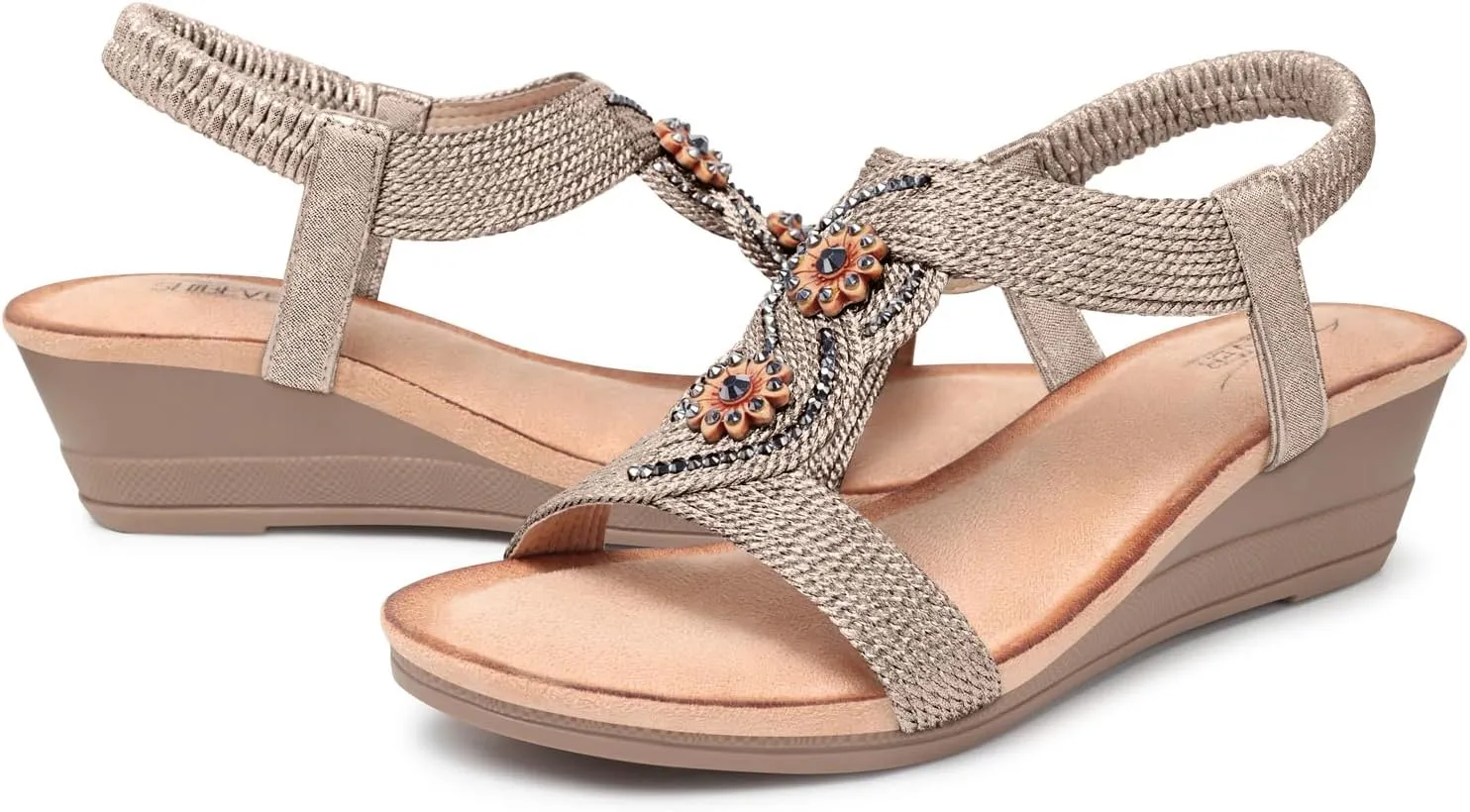 SHIBEVER Womens Sandals Wedge Low: Open Toe Elastic Ankle Strap Wedge Sandal - Dressy Sandals Women - Comfortable Summer