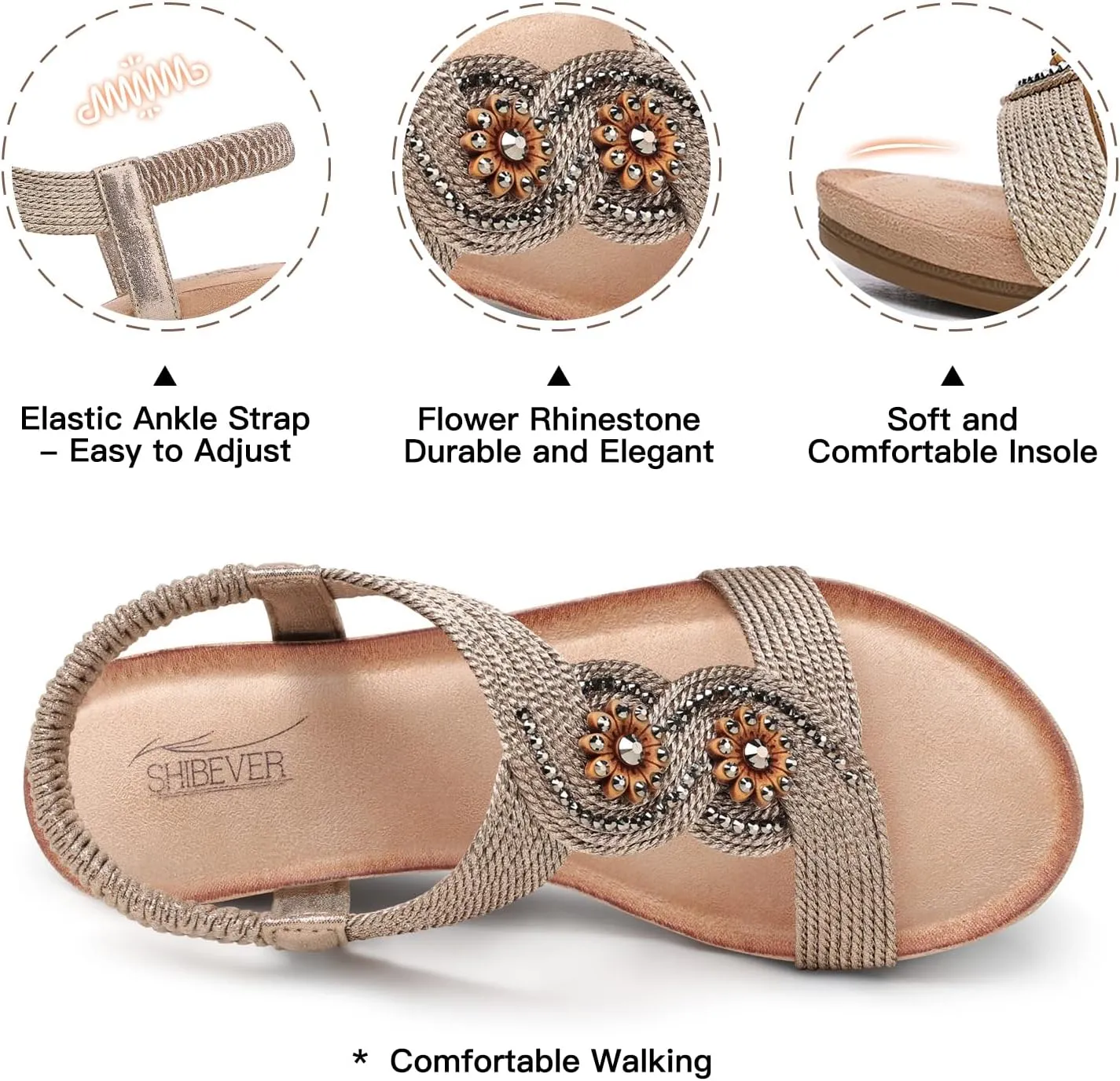 SHIBEVER Womens Sandals Wedge Low: Open Toe Elastic Ankle Strap Wedge Sandal - Dressy Sandals Women - Comfortable Summer