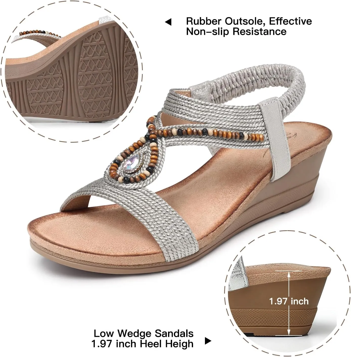 SHIBEVER Womens Wedge Sandals Low: Elastic Ankle Strap Wedge Sandals - Dressy Sandals Women - Comfortable Open Toe