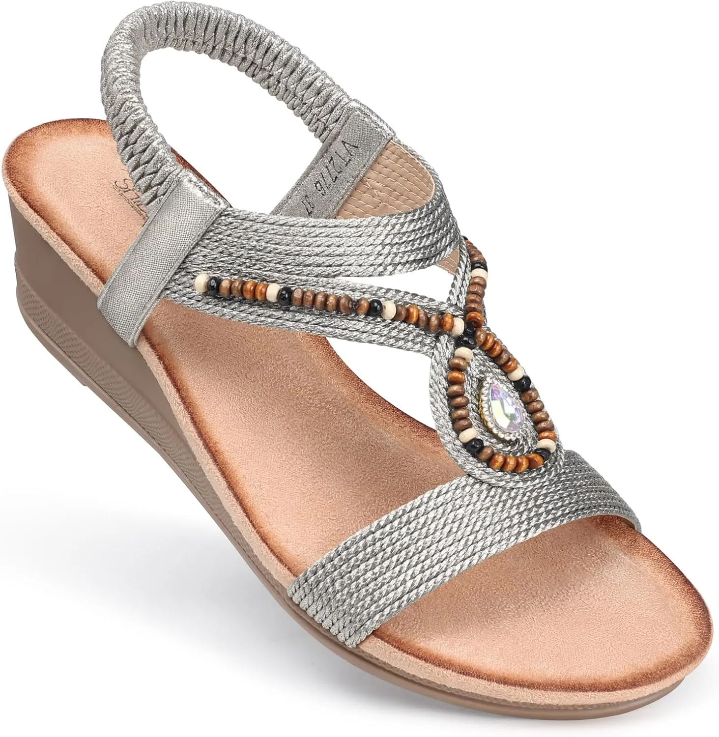 SHIBEVER Womens Wedge Sandals Low: Elastic Ankle Strap Wedge Sandals - Dressy Sandals Women - Comfortable Open Toe