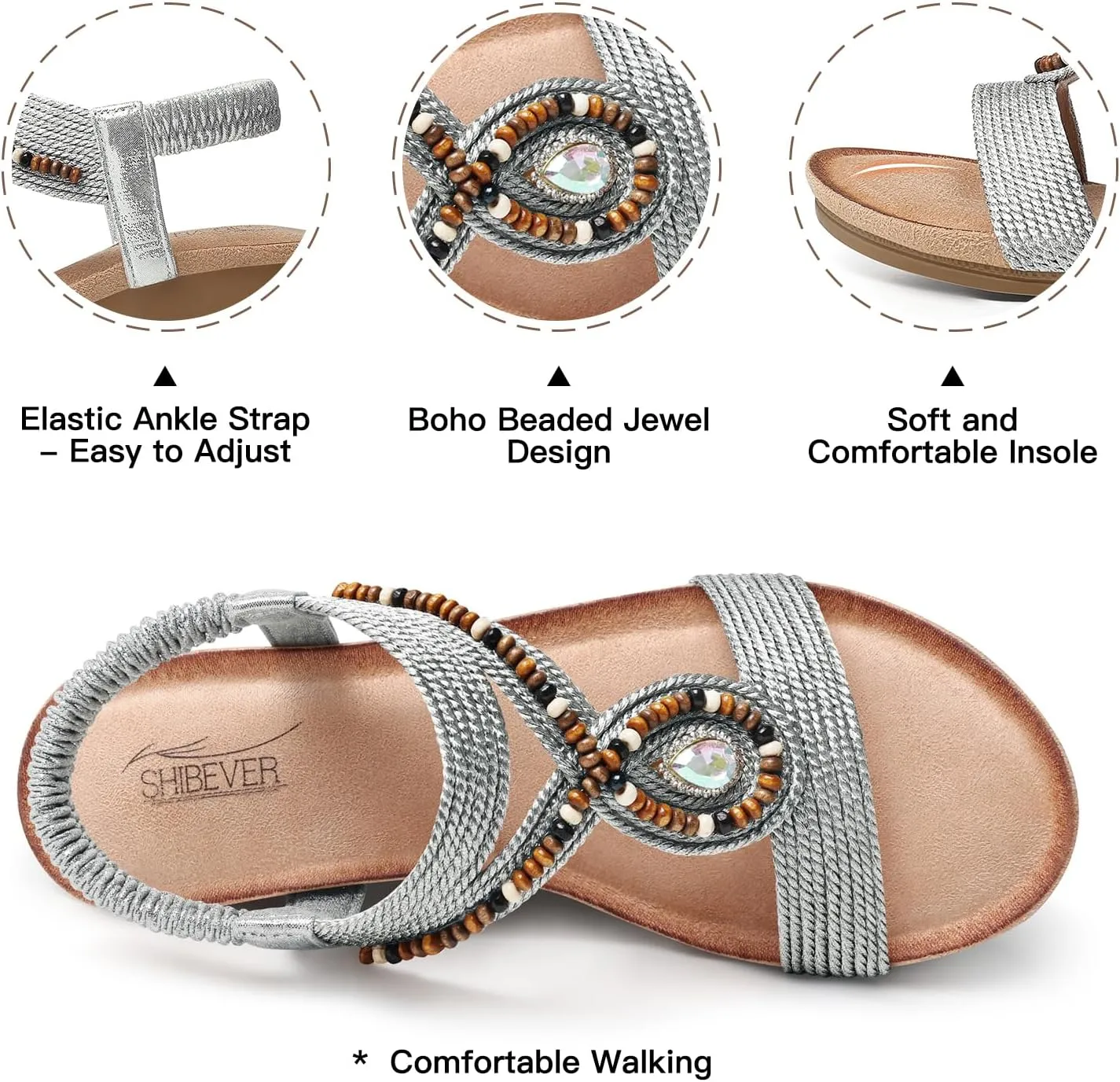 SHIBEVER Womens Wedge Sandals Low: Elastic Ankle Strap Wedge Sandals - Dressy Sandals Women - Comfortable Open Toe