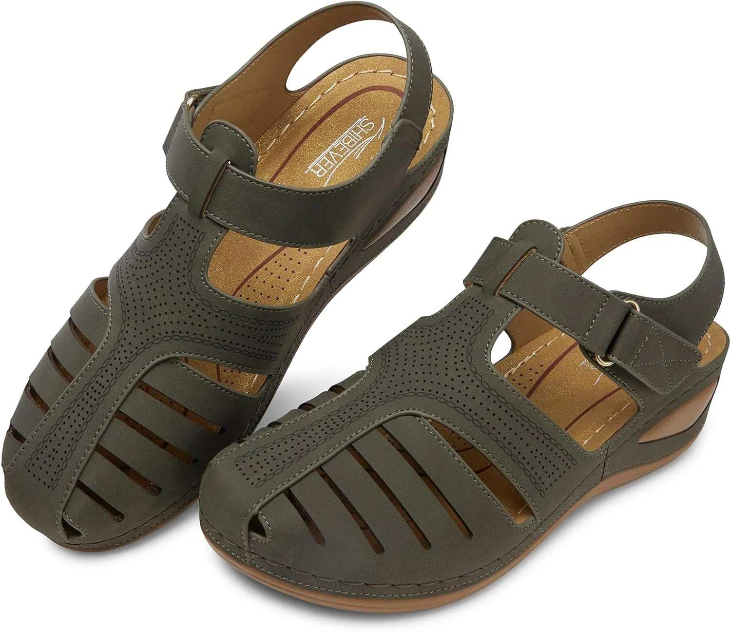 SHIBEVER Women's Wedge Sandals Summer: Closed Toe Sandals for Women Platform Dressy Wedge Size 5-11