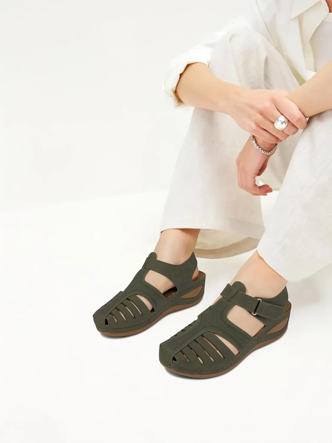SHIBEVER Women's Wedge Sandals Summer: Closed Toe Sandals for Women Platform Dressy Wedge Size 5-11
