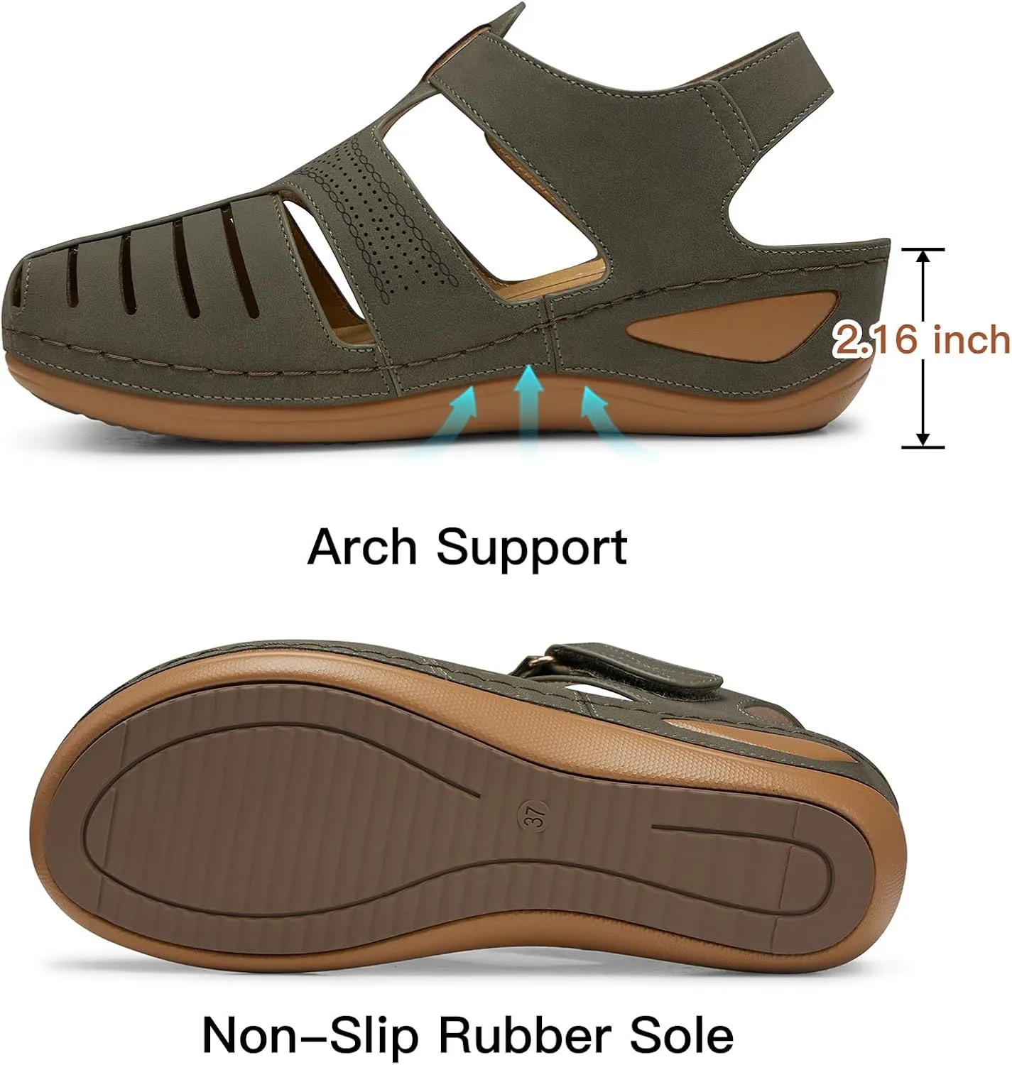 SHIBEVER Women's Wedge Sandals Summer: Closed Toe Sandals for Women Platform Dressy Wedge Size 5-11