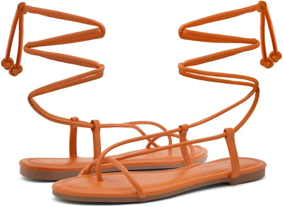 Shoe Land Women’s Flat Sandals – Comfortable Lace-Up Gladiator Sandals with Adjustable Ankle Wrap | Strappy Crisscross Open Toe Tie-Up Shoes for Summer, Beach & Travel