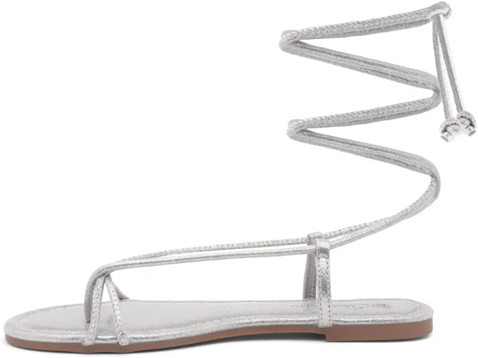 Shoe Land Women’s Flat Sandals – Comfortable Lace-Up Gladiator Sandals with Adjustable Ankle Wrap | Strappy Crisscross Open Toe Tie-Up Shoes for Summer, Beach & Travel