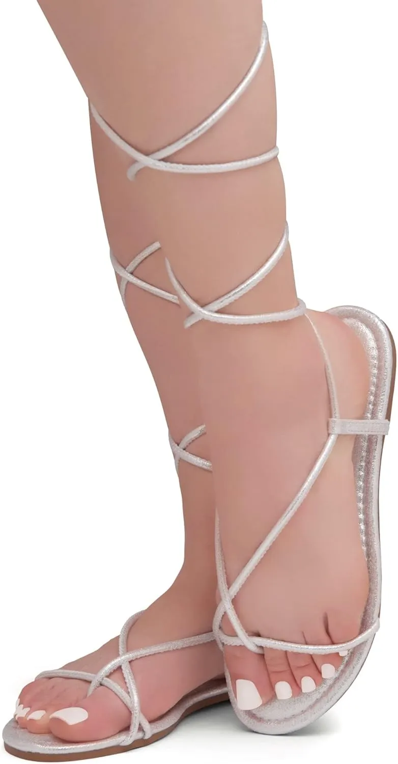 Shoe Land Women’s Flat Sandals – Comfortable Lace-Up Gladiator Sandals with Adjustable Ankle Wrap | Strappy Crisscross Open Toe Tie-Up Shoes for Summer, Beach & Travel