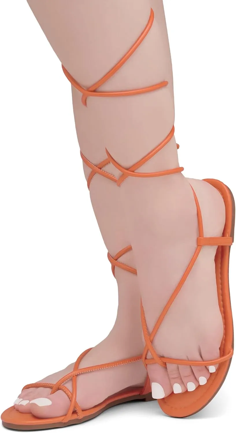 Shoe Land Women’s Flat Sandals – Comfortable Lace-Up Gladiator Sandals with Adjustable Ankle Wrap | Strappy Crisscross Open Toe Tie-Up Shoes for Summer, Beach & Travel