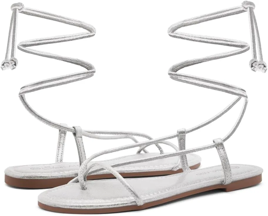 Shoe Land Women’s Flat Sandals – Comfortable Lace-Up Gladiator Sandals with Adjustable Ankle Wrap | Strappy Crisscross Open Toe Tie-Up Shoes for Summer, Beach & Travel