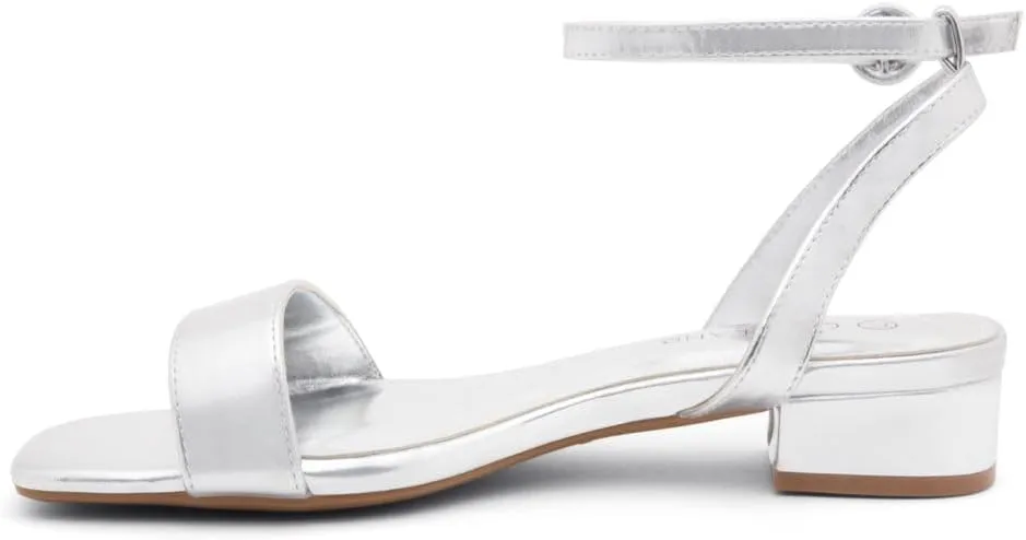 Shoe Land Women's Low Heels Dressy Sandals for 2025-1 Inch Chunky Block Short Heels | Square Open Toe with Adjustable Ankle Strap | Wedding & Party Heeled Sandals