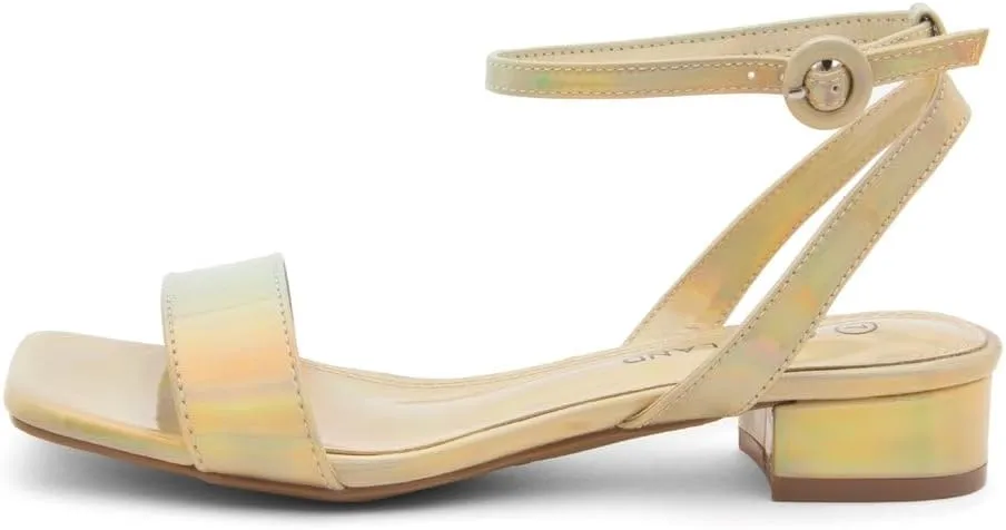 Shoe Land Women's Low Heels Dressy Sandals for 2025-1 Inch Chunky Block Short Heels | Square Open Toe with Adjustable Ankle Strap | Wedding & Party Heeled Sandals