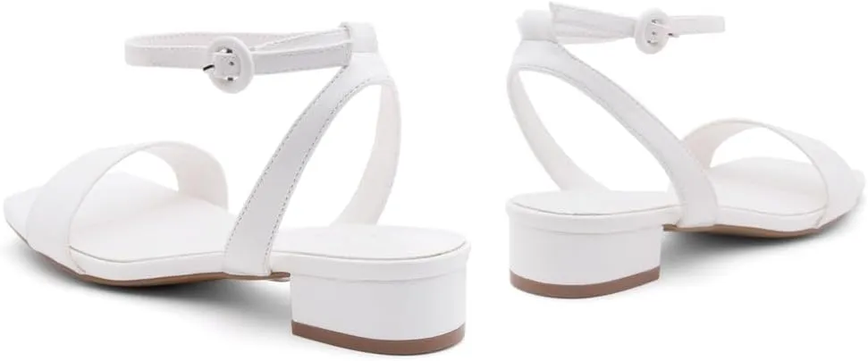 Shoe Land Women's Low Heels Dressy Sandals for 2025-1 Inch Chunky Block Short Heels | Square Open Toe with Adjustable Ankle Strap | Wedding & Party Heeled Sandals