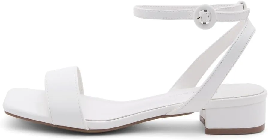 Shoe Land Women's Low Heels Dressy Sandals for 2025-1 Inch Chunky Block Short Heels | Square Open Toe with Adjustable Ankle Strap | Wedding & Party Heeled Sandals