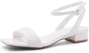 Shoe Land Women's Low Heels Dressy Sandals for 2025-1 Inch Chunky Block Short Heels | Square Open Toe with Adjustable Ankle Strap | Wedding & Party Heeled Sandals