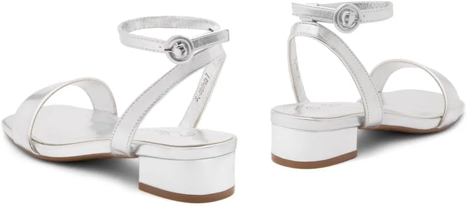 Shoe Land Women's Low Heels Dressy Sandals for 2025-1 Inch Chunky Block Short Heels | Square Open Toe with Adjustable Ankle Strap | Wedding & Party Heeled Sandals
