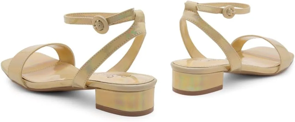 Shoe Land Women's Low Heels Dressy Sandals for 2025-1 Inch Chunky Block Short Heels | Square Open Toe with Adjustable Ankle Strap | Wedding & Party Heeled Sandals
